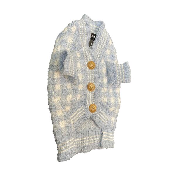 Aqua Pet Plaid Cardigan Dog Coat Sweater Gold Button Cozy Preppy Knit Fancy XS - Picture 3 of 8